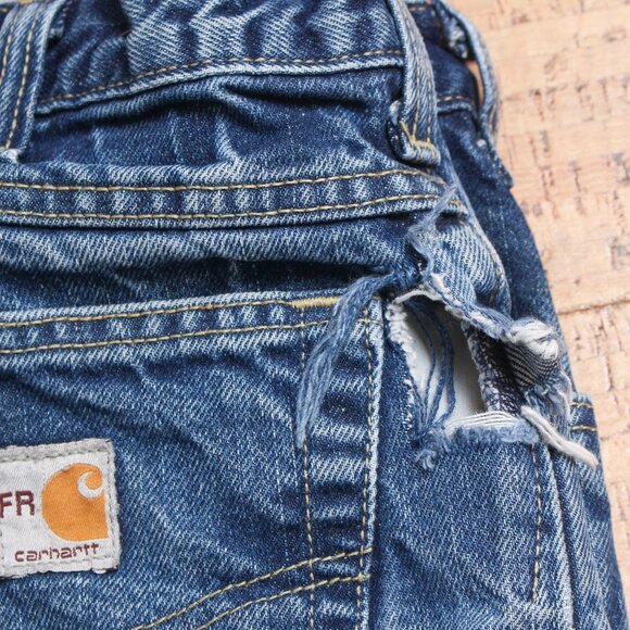 Carhartt FR Denim Jeans Mens 36x32 Blue Distressed Fire Resistant - Picture 8 of 11